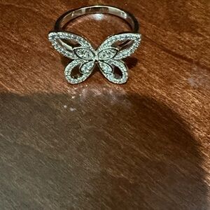 Elegant NEW Silver toned CZ Butterfly Ring size 9